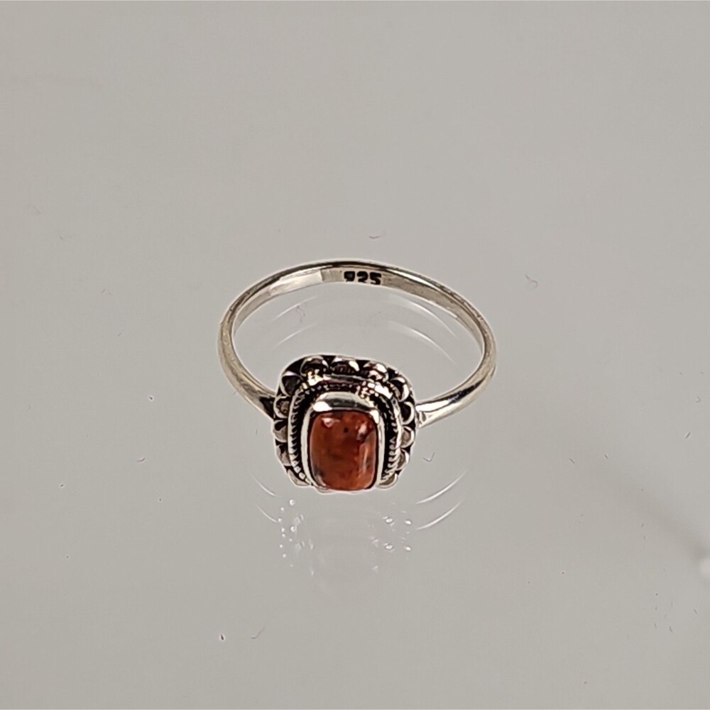925 Sterling Silver Orange Brown Cabochon Ring Southwestern Style